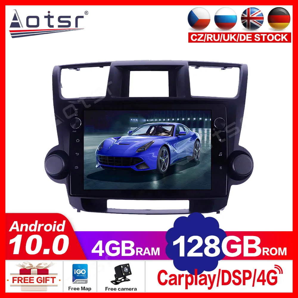 

4+128G For Toyota Highlander2009-2013 Android For Tesla Car Multimedia Player GPS Navigation Auto Stereo Head unit Carplay