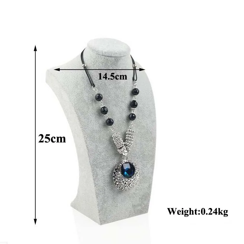 Hot Selling Luxury Gray Velvet Necklaces Pendants Display Bust Stand Show Scarf Hair Band Holder 5 Sizes  Price Necklace Holder