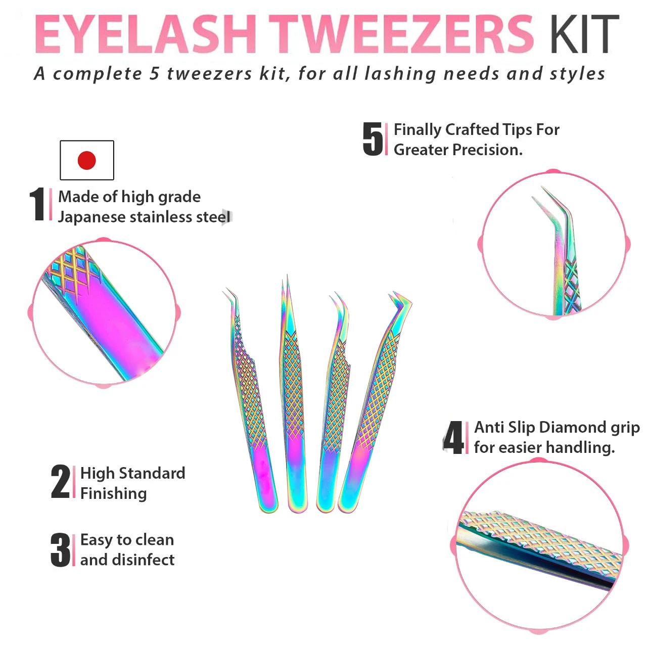 New Stainless Steel Eyelash Extension Tweezers Straight Curved Volume Tweezers Multi-color Rainbow Lash Clips Eye Makeup Tools