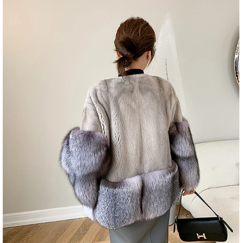 HDHOHR New 100% Natural Importe Mink Fur Coats 2024 winer Real Fox Fur Jackets Women Fashion Female Short Real Mink Fur Coat