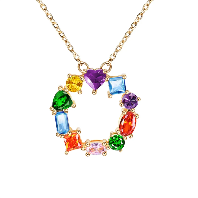 Trendy Colorful Cubic Zirconia Sweater Copper Pendant Gold Color Flower Style Women Necklace For Office Lady Gift