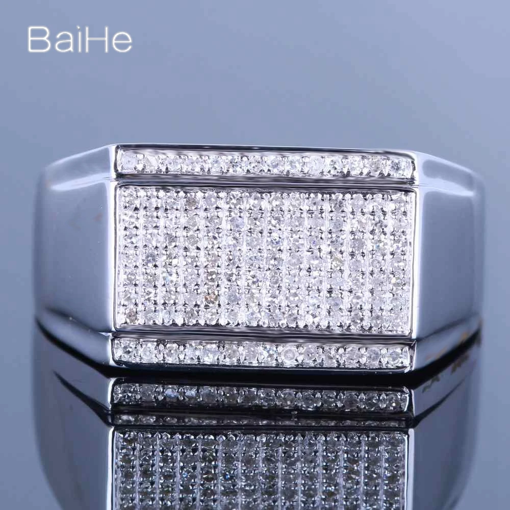 

BAIHE Solid 14K White Gold H/SI Natural Diamond rings for women men Wedding Engagement Party Fine Jewelry Making anillos mujer