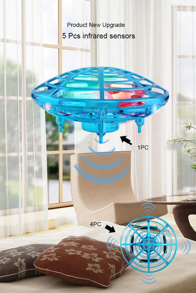 Mini RC UFO Drone con LED Light Gesture Sensing Electric Flying Quadcopter Anti-collisione induzione Dron Toys for children