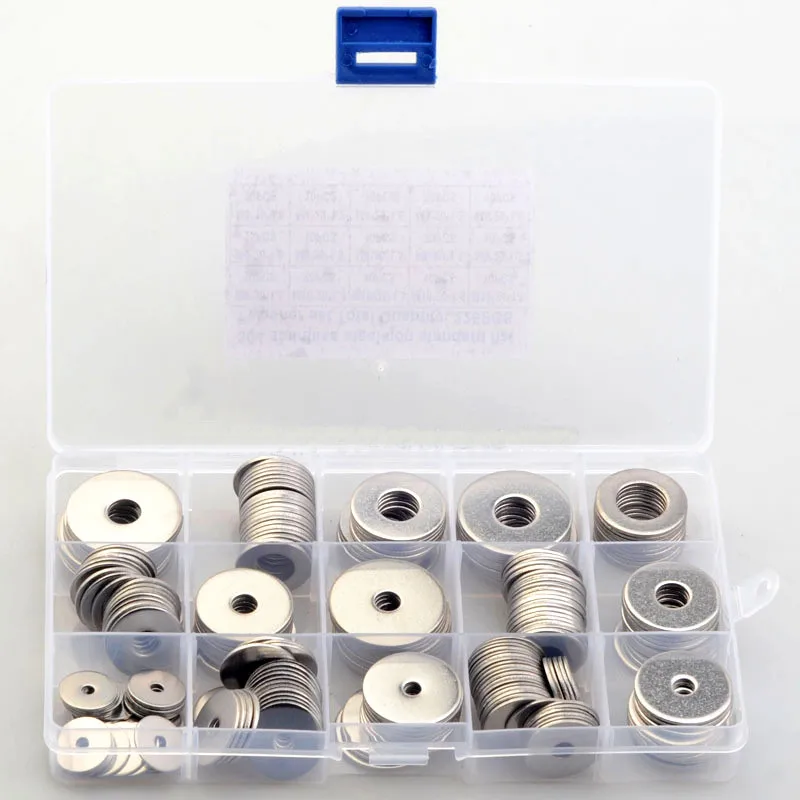 225pcs Big Flat Washers Set 304 Stainless Steel Large Size Gasket non-standard Plain Washer GB97 M3 M4 M5 M6 M8 M10 M12 Kit