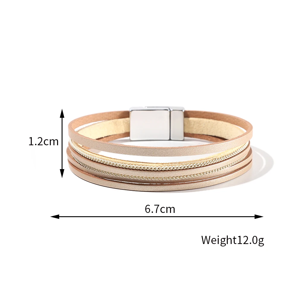 WYBU Casual Khaki Charm Leather Wrap Bracelet in Multilayer Strands Leahter Cuff Bracelets for Women Girl Friend Mother Wife