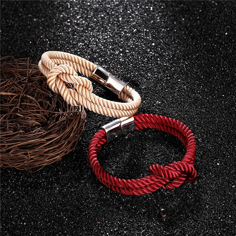 MKENDN Fashion Infinity Charm Nautical Survival Rope Chain Paracord Bracelet Men Women Stainless Steel Magnetic Clasp