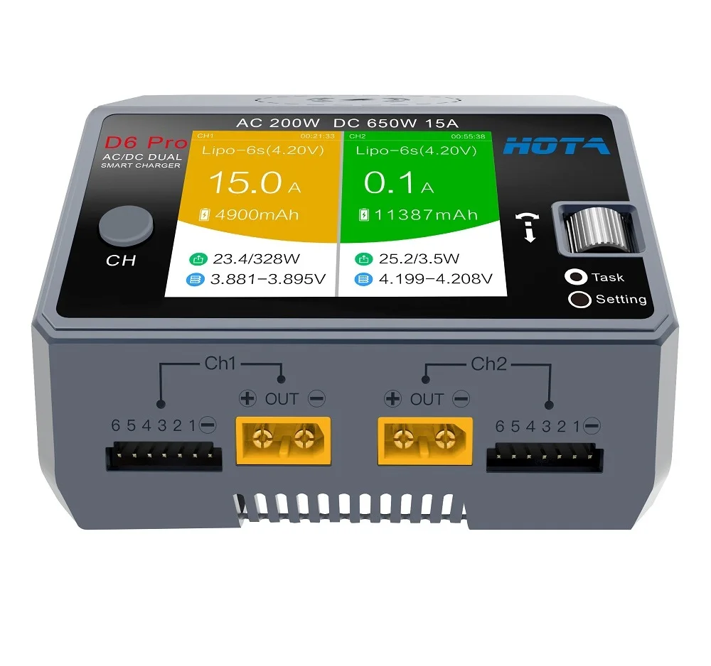HOTA D6 برو رمادي التيار المتناوب 200 واط تيار مستمر 2X325W 2X1 5A شاحن بطارية مفرغ ل نيزن Nicd نيمه بطارية نماذج RC مع Jst 8 in1 التوصيل