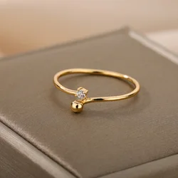 Simple Round Bead Zircon Rings For Women Stainless Steel Geometric Adjustable Ring Femme Wedding Engagement Jewelry Gift