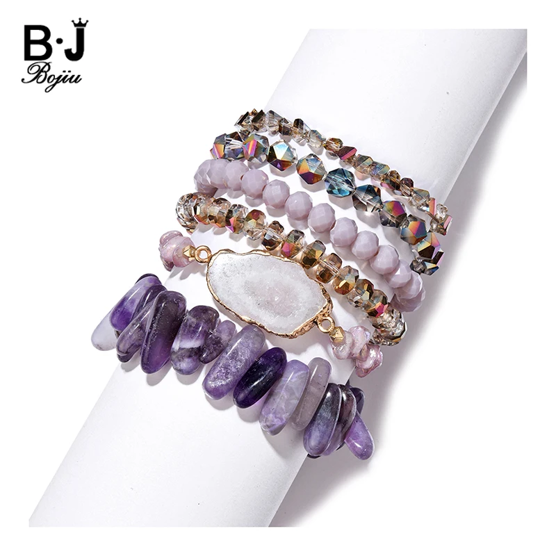 

Boho Natural Stone Charm Bracelets Set For Women 2021 New Quartz Druzy Agates Crystal Beads Bracelet Lady Gift Jewelry BCSET308