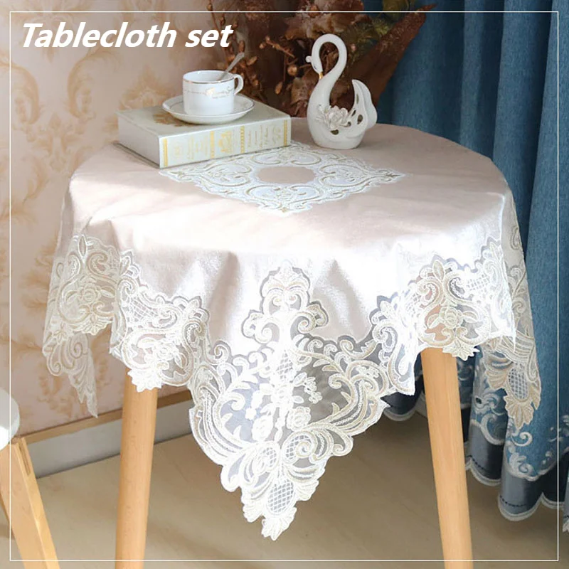 Luxury European Velvet Embroidery Border Multi-size Tablecloth Set LCD TV Kitchen Dining Table Air Conditioning Cover Cloth Mat