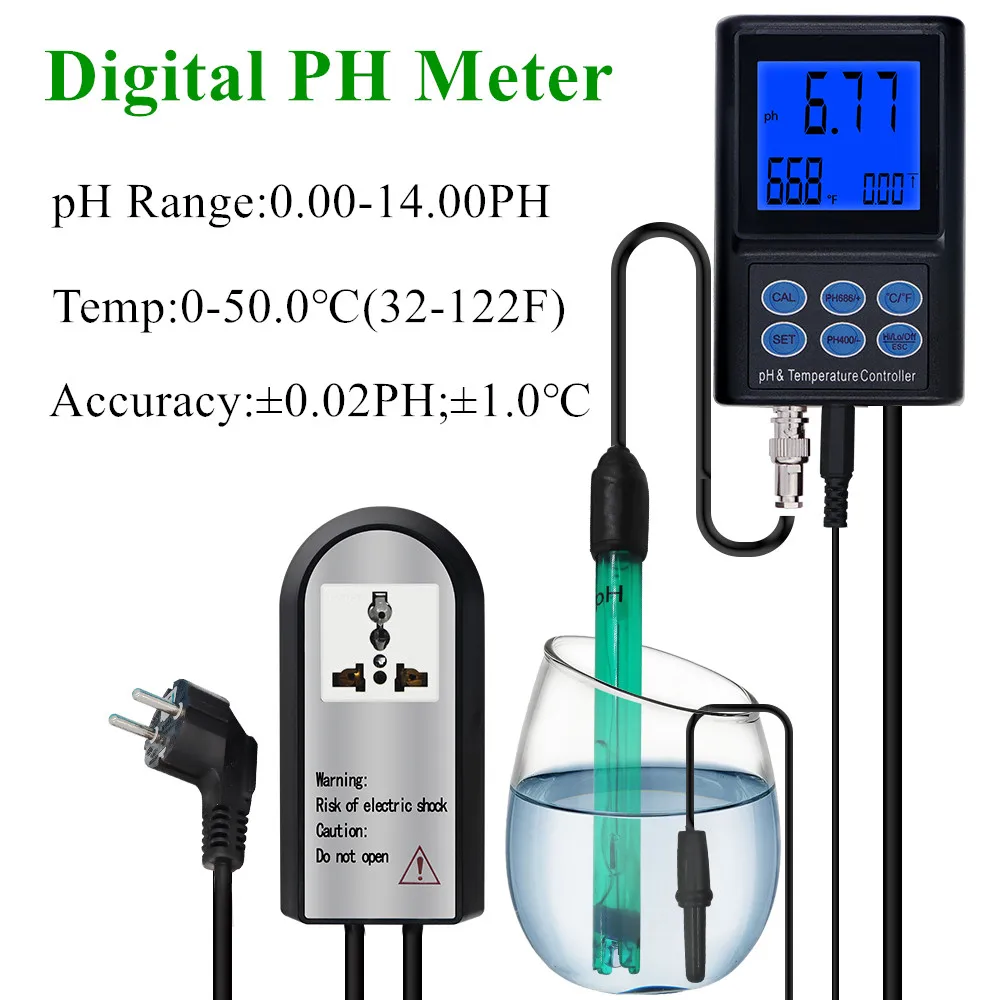 PH-221 Digital PH Meter Temperature Controller 0.00~14.00 PH Monitor Water Analyzer With Backlight for Aquarium Pool