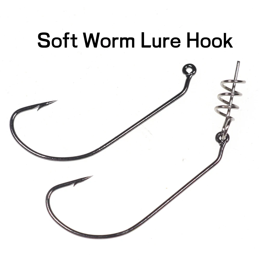 Bimoo 50PCS High Carbon Steel Inline Worm Hook Bass Fishing Jig Hook Caroline Taxas Rig Fish Hooks