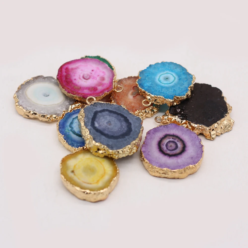 Natural Stone Pendant Irregular Round Agates Druzy Slice Charms for Women Jewelry Making DIY Earring Necklace Accessory