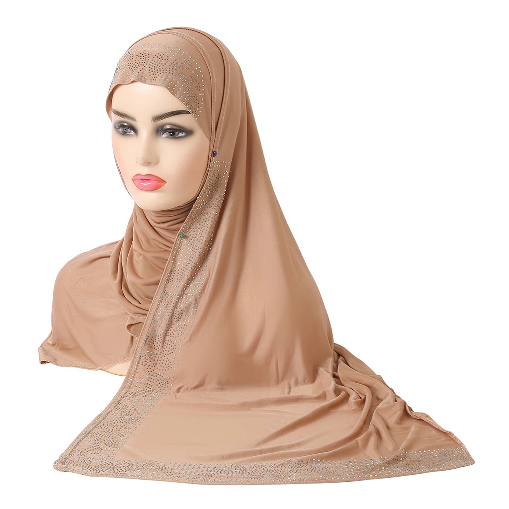 H287 Amira pull on Hijab with shawl wrap pray Headscarf with stones muslim scarf islam Full Cover Hat Turban Caps Bonnet