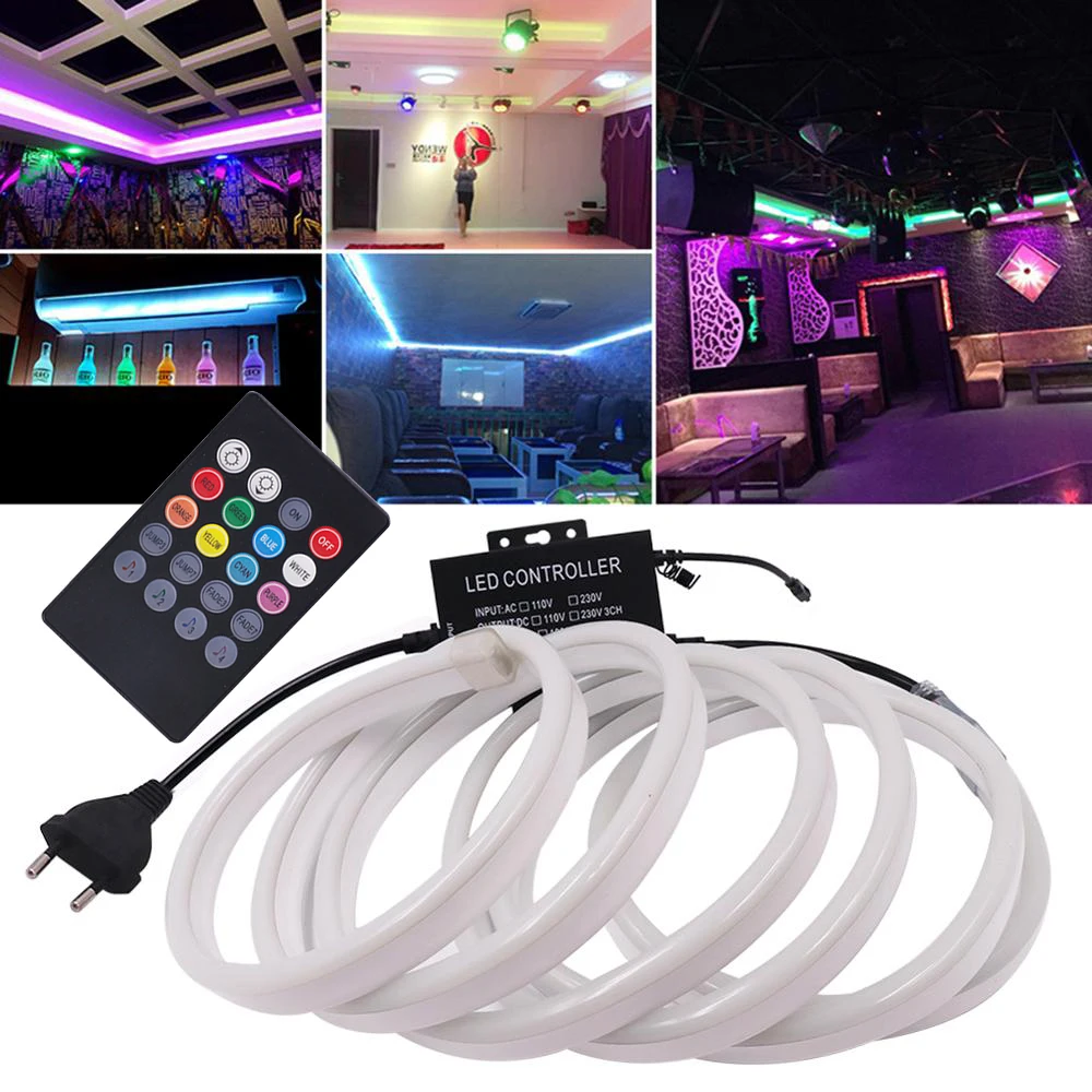 220V 110V Neon Led Strip Light RGB muzyka kompatybilny z Bluetooth zdalny elastyczny 2835 5050 120Led lampa wstążkowa String Waterproof