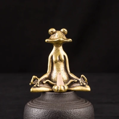 Brass Frog Statue for Desk Decoration, Small Ornament Copper Animal Sculpture, Incense Burner, Zen Buddhism, Retro Tea Pet, Home