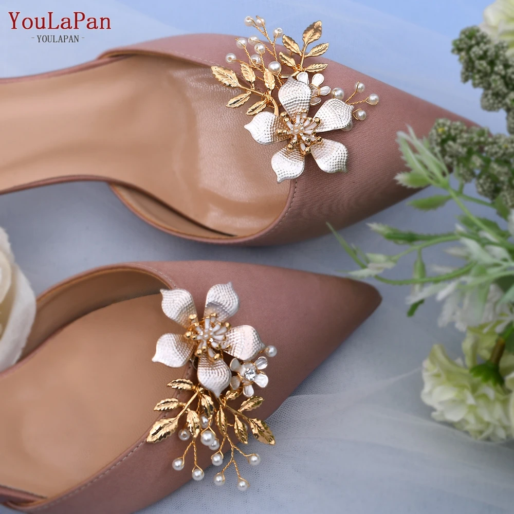 YouLaPan Gold Color Flower High Heels Shoe Buckle Wedding Accessories Handmade Pearl Shoes Clips Girl Bridal Shoe Buckle X27