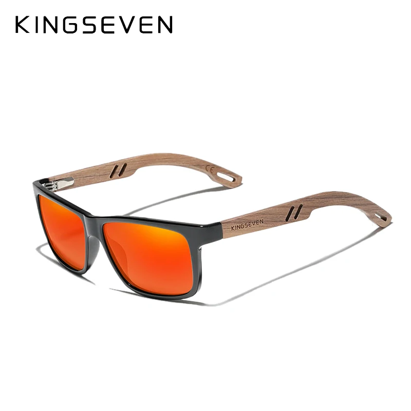 Kingseven brand tr90 natürliche walnuss holz sonnenbrille für männer polarisierte uv400 linse retro frauen brille verstärkte scharnier brille