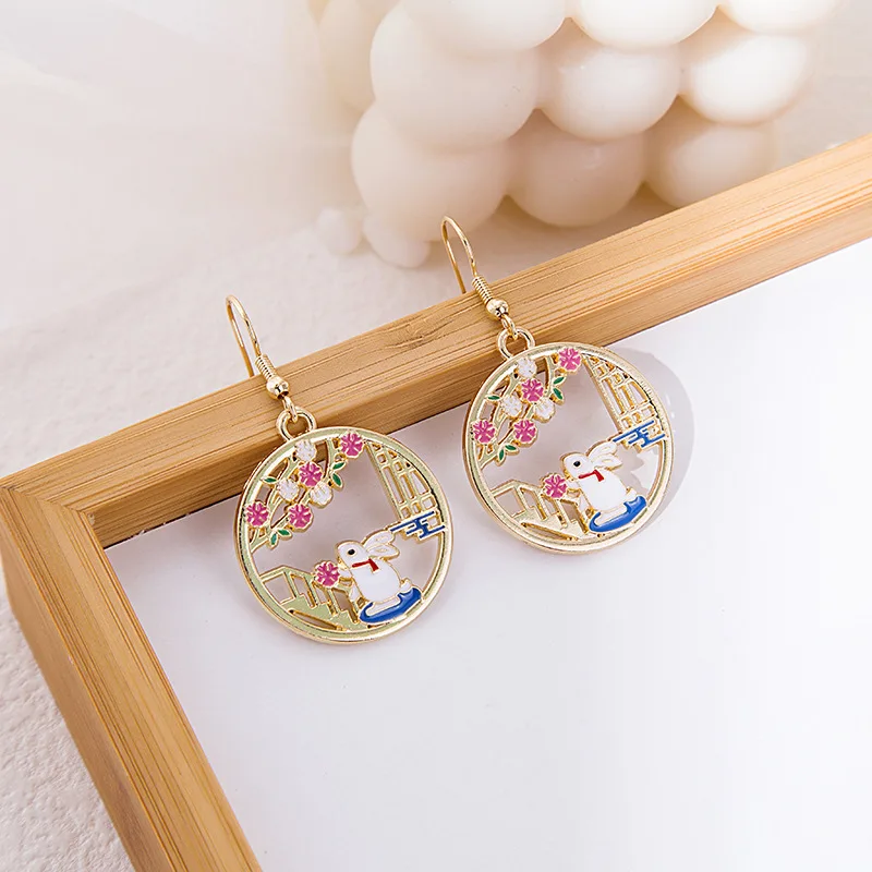 Cute Animal Snake Rabbit Koi Cat Ethnic Earrings For Women Girls Enamel Painted Colorful Delicate Gold Color Earrings Jewelry