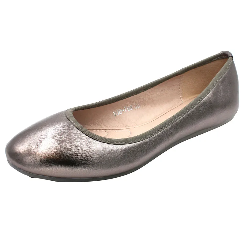 Flat Shoes for Women Lady Silver Flats Solid Color All Match Office Lady Basic Style Shoes Flat Heel Pu Leather Light Pink 35-41