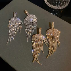 FYUAN Long Tassel Rhinestone Drop Earrings Golden Leaf Dangle Earrings for Women Fashion Jewelry Accessories