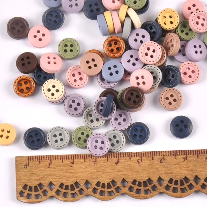 Multicolor Wood Decoration Buttons For DIY Sewing Clothing Accessories Scrapbook Crafts Supplies Home Decor 10mm 100pcs m2599