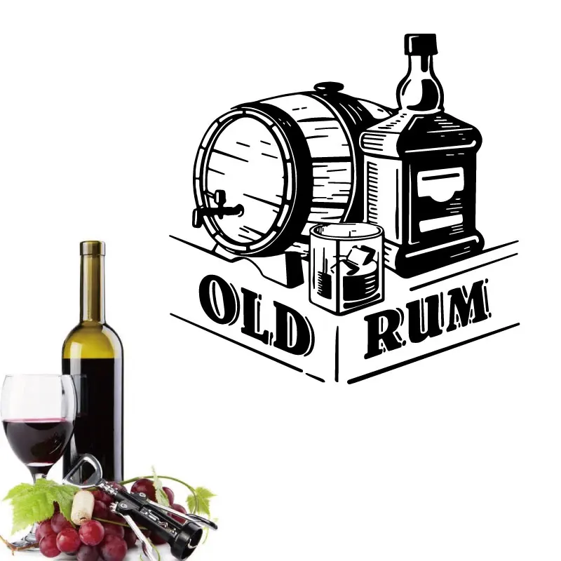 Rum Wall Sticker Wine Barrel Wine Glass Restaurant Cabinet Wine Cabinet Decoration Home Kitchen Shop Window Vinyl Decal C16