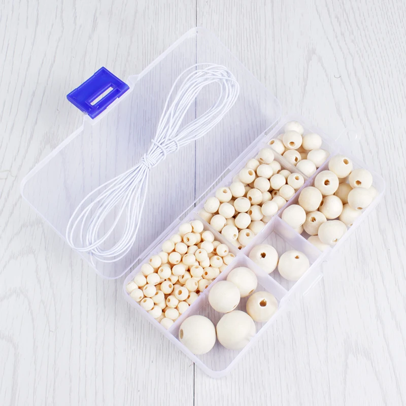 190Pcs/Set Natural Wooden Beads Round Loose Wood Ball Bead for DIY Handmade Jewelry Making Bracelet Necklace Accesories