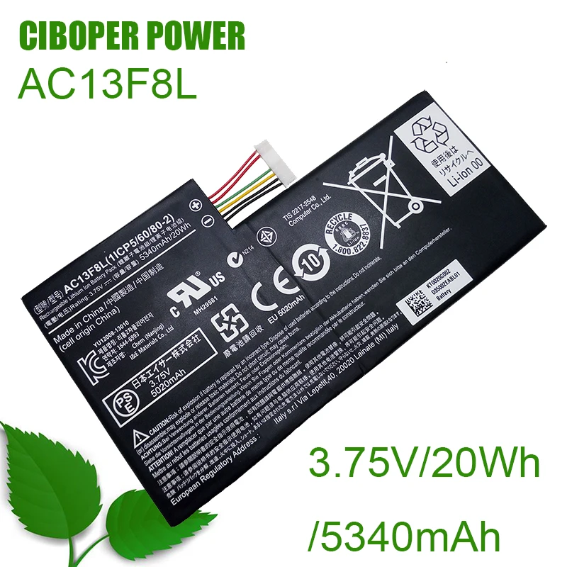 

CP Genuine Tablet Battery AC13F8L 3.75V/20WH/5340mAh For Iconia Tab W4 A1-810 A1-811 A1-A810 W4-820 W4-820P AC13F3L