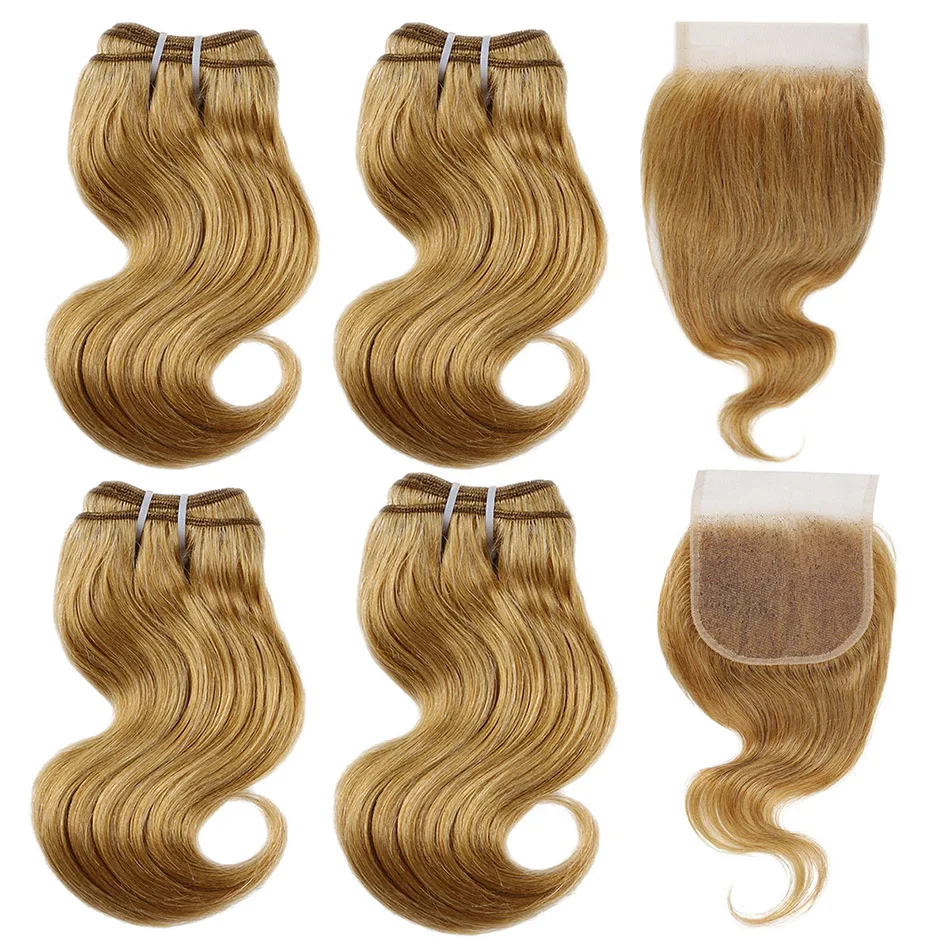 Real Beauty Brazilian Remy Body Wave Human Hair With Lace Closure Double Weft Colored 27 Brown99j Burg# Bundles Hair Extension