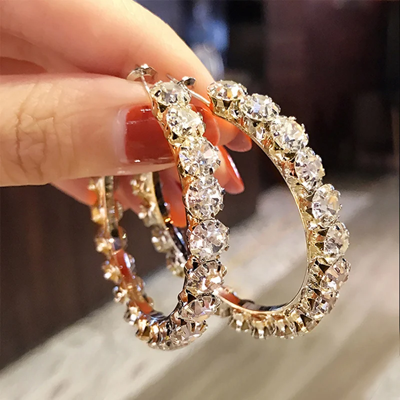 Huitan Trendy Micro Paved Cubic Zircon Big Hoop Earrings For Women Elegant Female Jewelry Shiny Accessories For Party