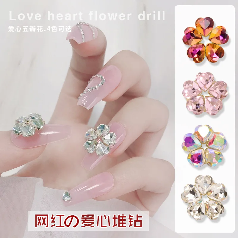 2021 New Arrival Diamonds Heart Shape Crystal Rhinstone Shinning Nail Decors the Polish Glue Nail Ornament for Women Girls Gifts