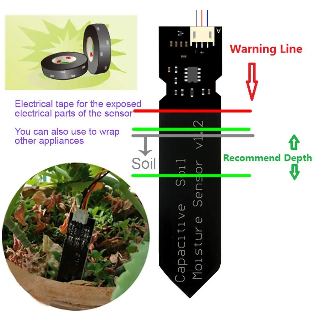 Sensor capacitivo de umidade do solo., resistente à corrosão, para detecção de umidade do arduino, rega de jardim, diy.