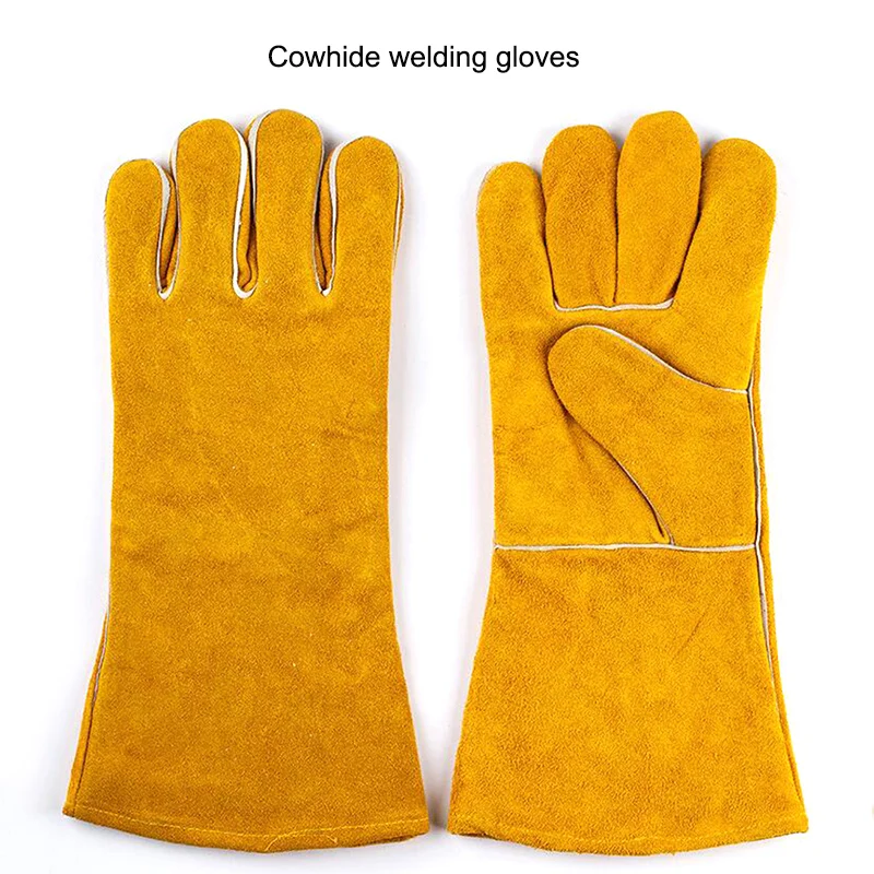 

1 pair Cowhide Working Gloves Protective Hand Fireproof Heat Resistant Welding Gloves Kitchen BBQ Baker Scald Resistant Gloves