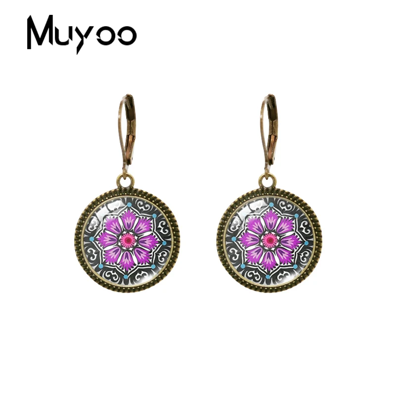 2019 New Polish Folk Pattern Dangle Earring Geometric Art Vintage Earring Glass Dome Jewelry