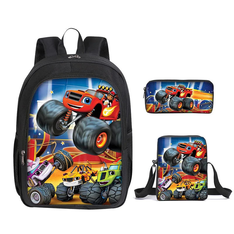 3pcs/set Cartoon Blaze and The Monster Machines Print Backpack for Boys Children School Bags Kids Fashion Travel Book Bag