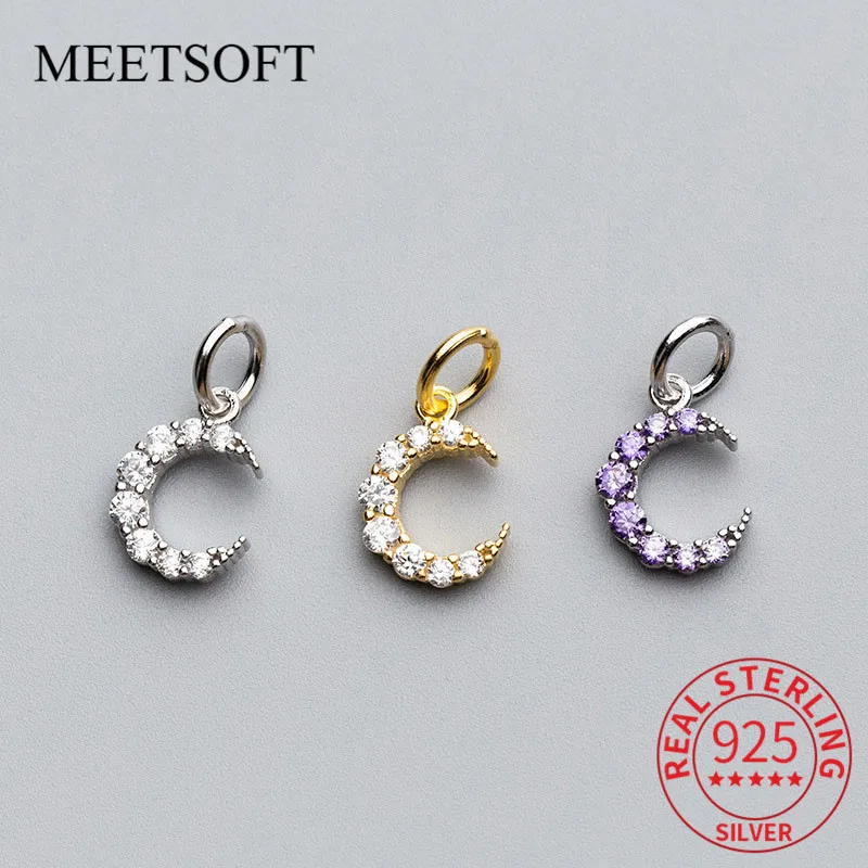 MEETSOFT Trendy 925 Sterling Silver Colorful Zircon Moon Charms Women DIY Handmade Jewelry Necklace Deocration Accessories