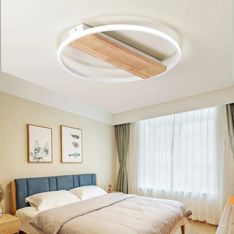 

Postmodern wooden LED ceiling lamp round modern bedroom lamp log room dining room lamp solid wood ceiling light