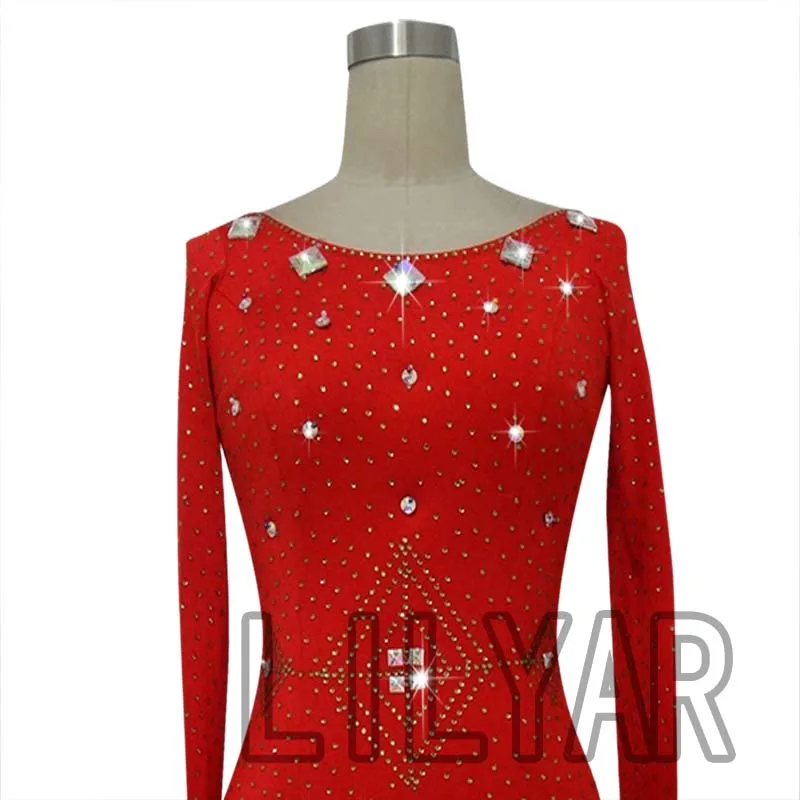 Ballroom Dance Standard Skirt Competition Dress Costumes Performing Dress Customize New Arrival Adult Kids Red Fishbone