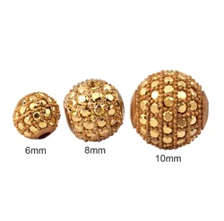 Tarnish Free Vacuum Plating  Round Ball Beads ,Gold Cubic Zirconia CZ Paved,Women Bracelet Charms,6mm,8mm,10mm N16