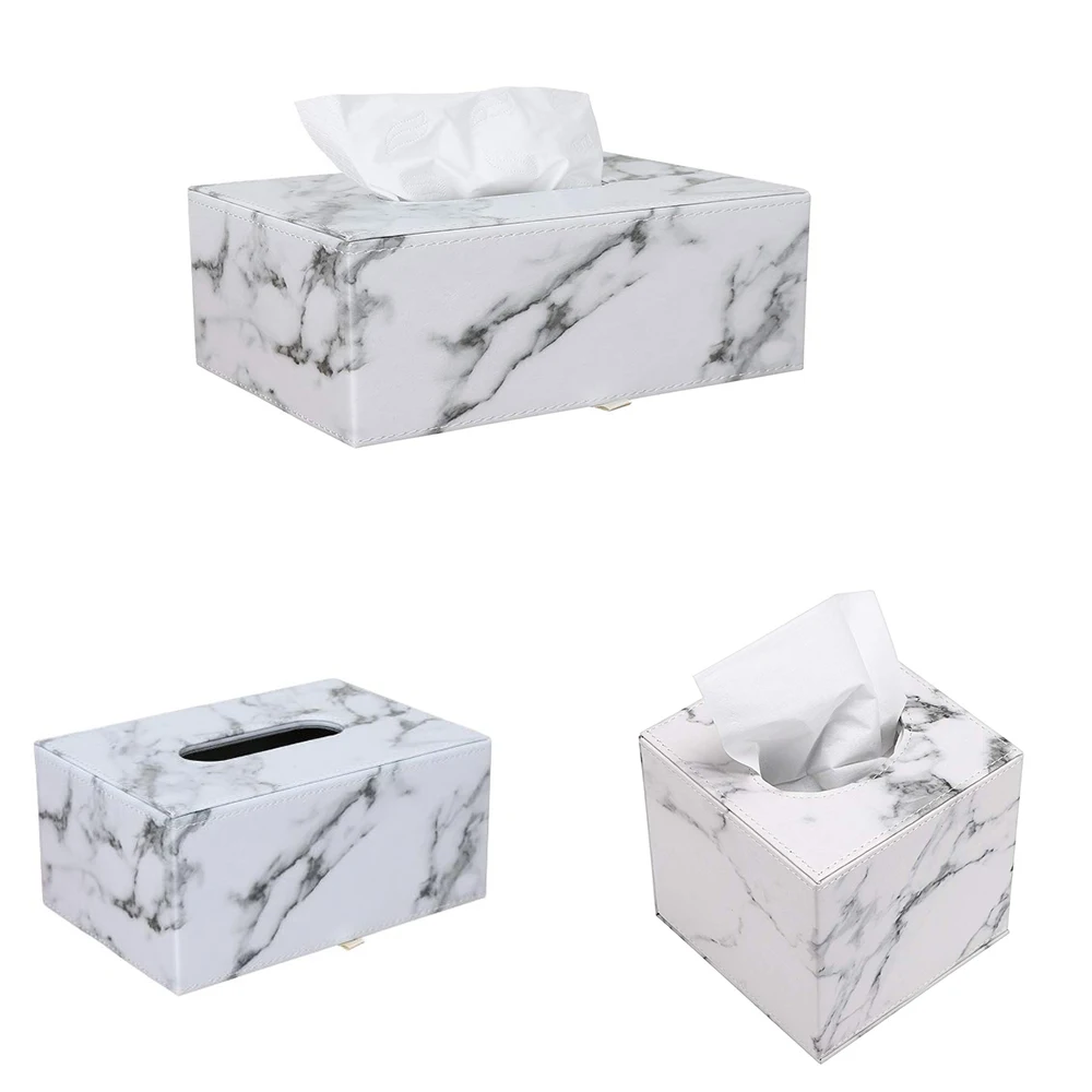 

Marble Leather Tissue Box Holder Napkin Holder Pumping Paper Case Dispenser Facial Cover Magnetic Bottom For Home Office Car