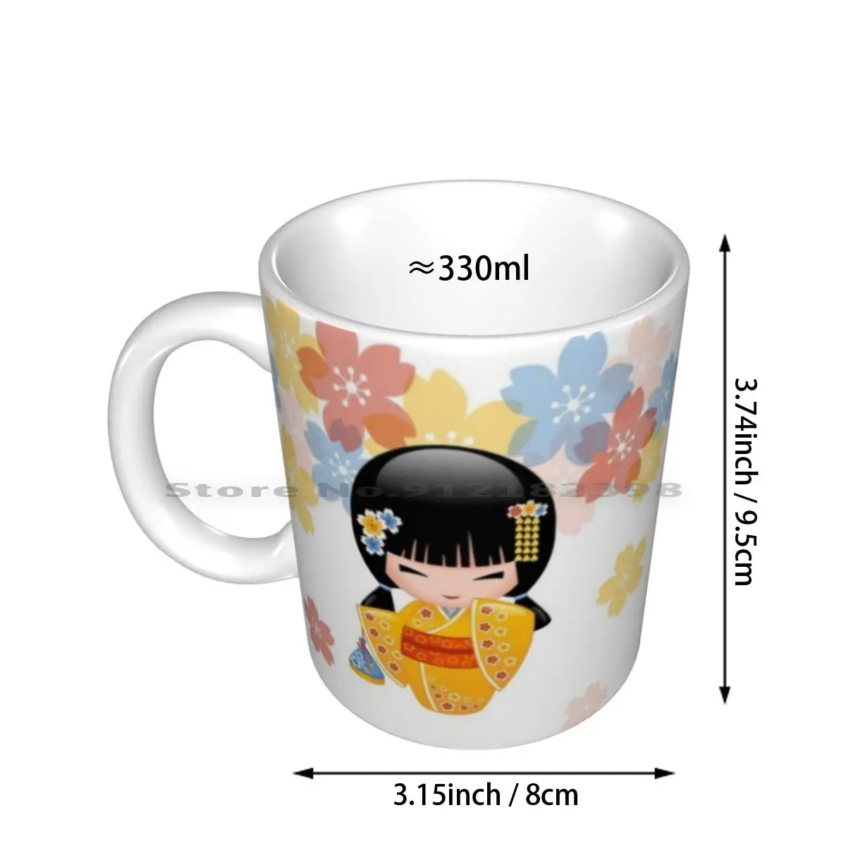 Japanese Summer Kokeshi Doll Ceramic Mugs Coffee Cups Milk Tea Mug Chibibikun Summer Kokeshi Doll Cute Girly Pretty Vector