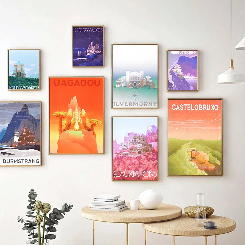 Movie Poster Canvas Painting Witchcraft Schools and Witchcraft Schools Around the World Landscape Travel Prints Home Decoration