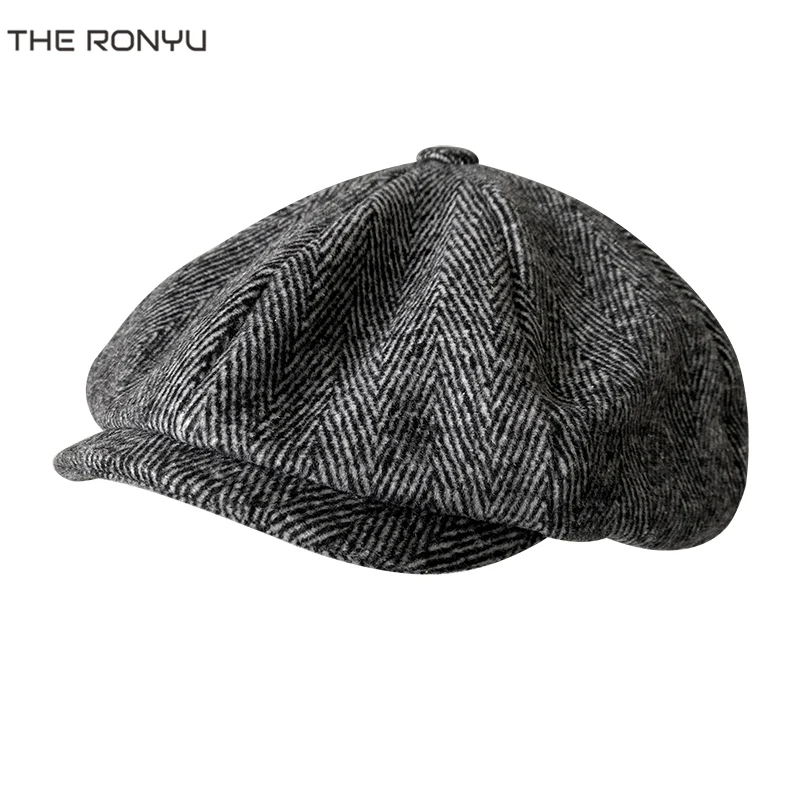 Wool Cap For Men Gatsby Hat Autumn Winter Men Flat Caps Gray Herringbone Newsboy Caps Male Sombreros De Hombre Berets NM01-2