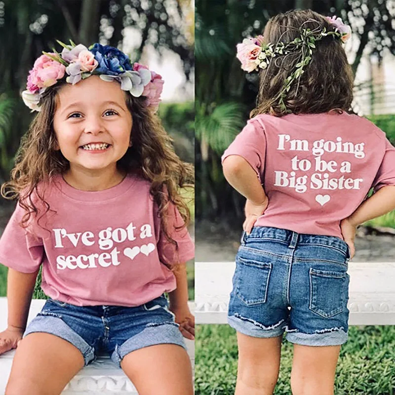 1-8years Toddler Little Girls Going to be Big Sister Secret Letter Pink Top Tee T-Shirt