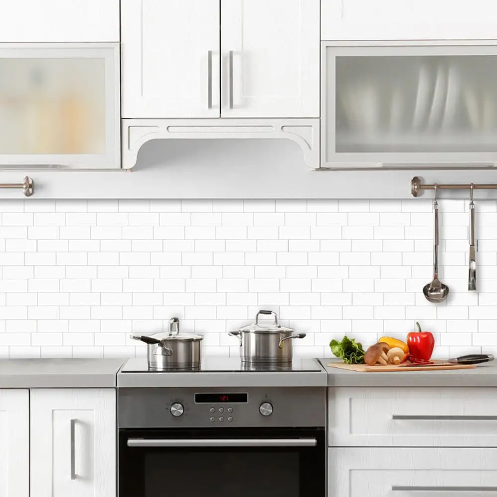 Vividtiles White Self Adhesive Wallpaper 3D Peel and Stick Subway Wall Tiles for Kitchen & Bathroom Backsplash Decor - 5 Sheets