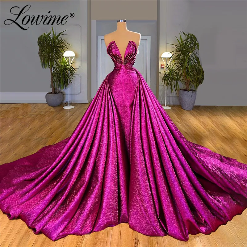 Lowime – Robe De Soirée longue rose profond pour femmes, tenue De fête, De mariage, De bal, avec plis, Couture, célébrité, 2021