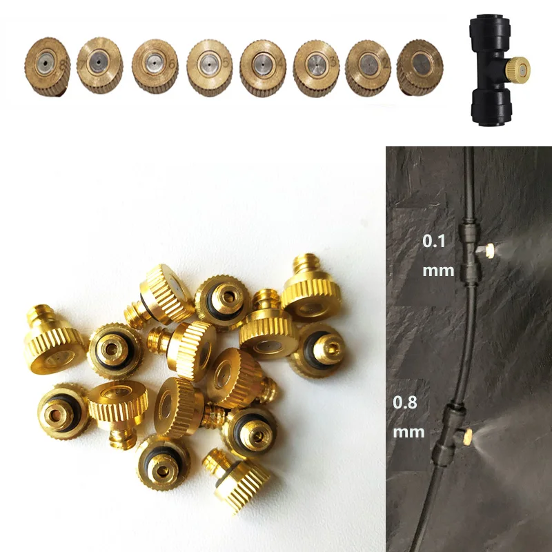 0.1-0.8 MM Outdoor Misting Cooling System Brass Fog Machine Nozzles With Anti-drip Self-sealing Structure 20 PCS / Lot