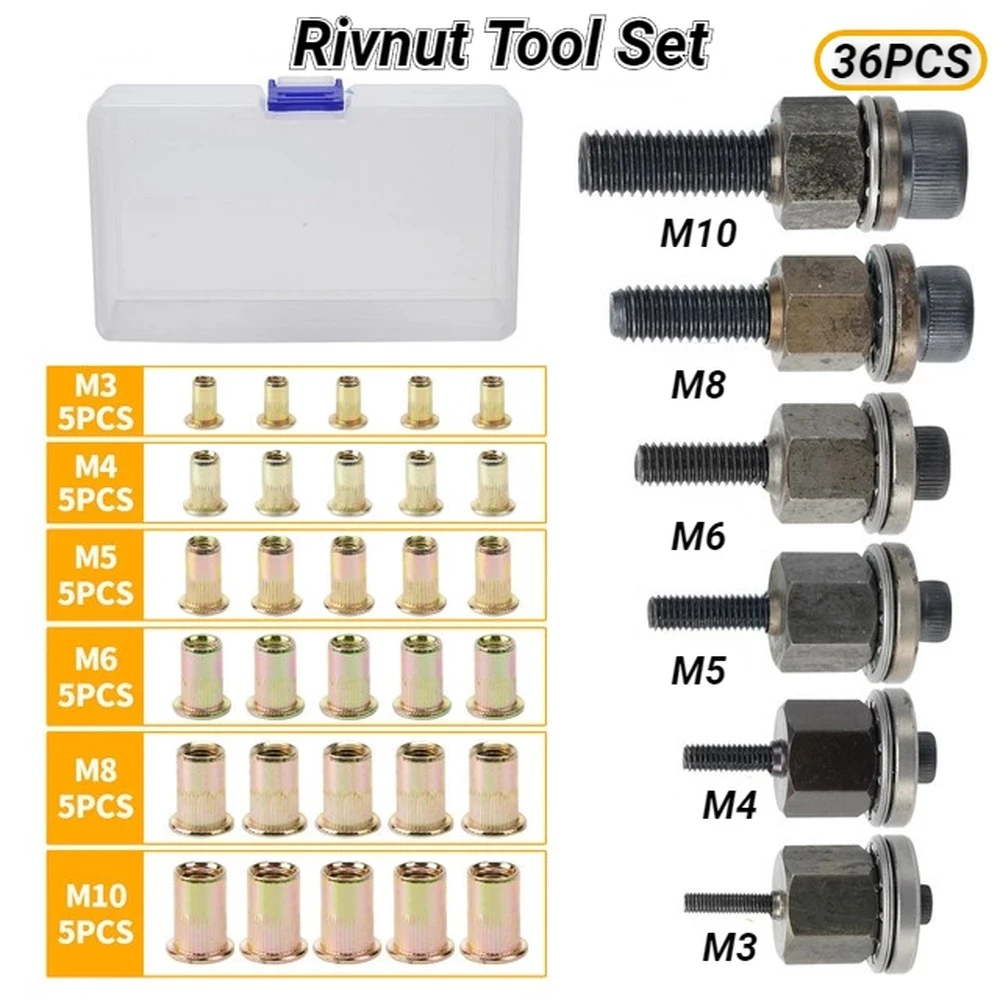 มือ Rivet Gun ชุดหัวสำหรับ Rivet Nut GunTool M3/M4/M5/M6/M8/M10ง่ายคู่มือการติดตั้ง Riveter 30Pcs อะลูมินัมอัลลอย Rivnut