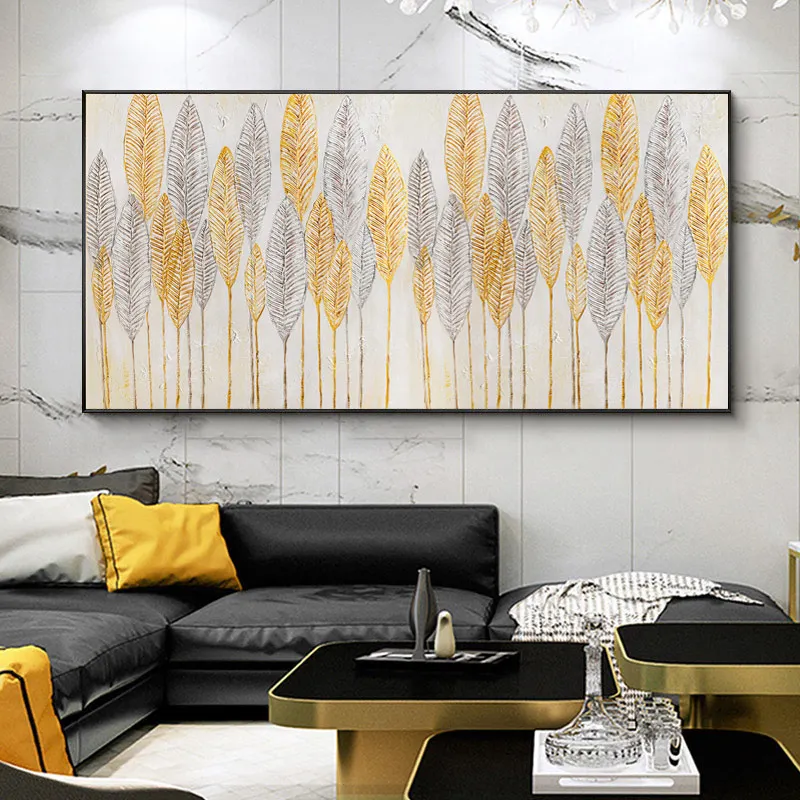 Hand-painted Abstract Oil Painting Gold Leaf Color Light Nordic Style Luxury Living Room Wall Decoration Painting Paintings Entr